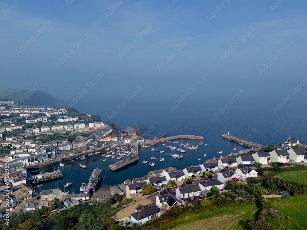 .Mevagissey  fishing village Cornwall drone,aerial high point of view