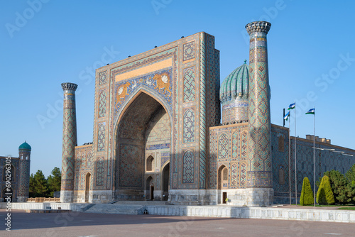 Medieval Sherdor madrasah on a sunny September day, Samarkand
