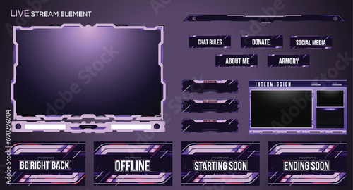Neon pink gradient abstract Live Stream Gaming facecam, panel and background element design