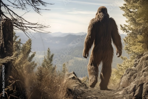 Bigfoot or sasquatch walking away into the distance. 