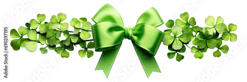 A green clover ribbon for St. Patrick's Day isolated on transparent background. photo