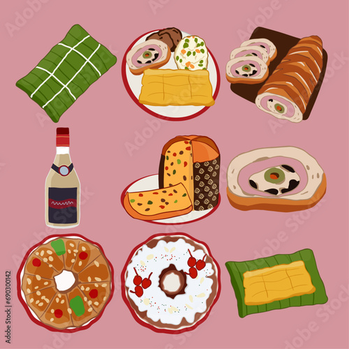 Hand-drawn Venezuelan Christmas food Set