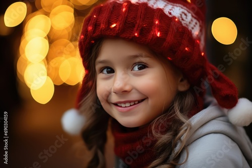 Joyful Childs Face Lit Up With Christmas Joy. Сoncept Christmas Lights, Warm Holiday Smiles, Festive Decor, Santa's Workshop