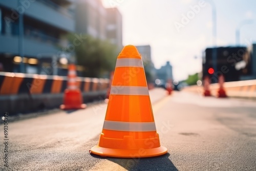Orange Traffic Cone In Construction Improvement Zone