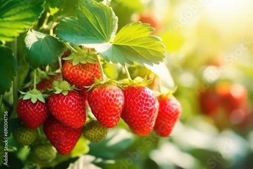 Ripe Strawberries Growing In Garden  Closeup
