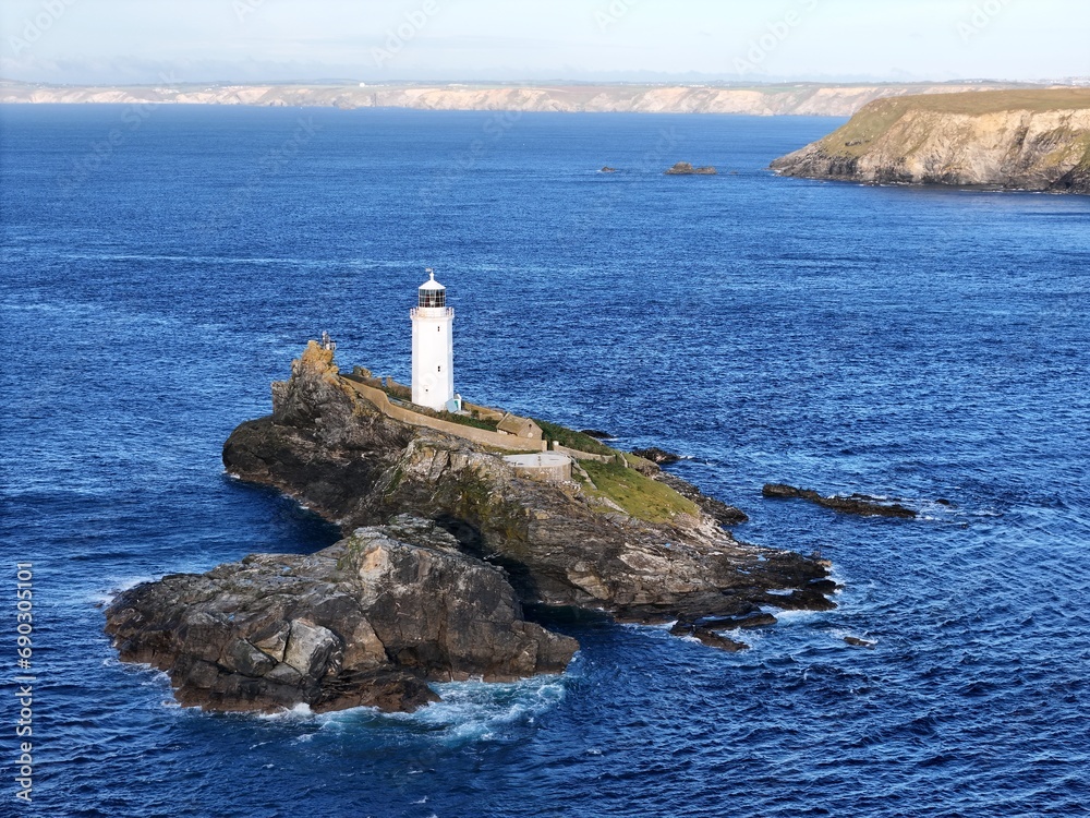 Godevy lighthouse Cornwall UK drone,aerial