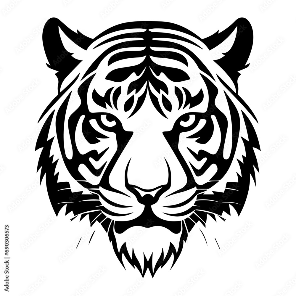 Tiger Face vector silhouette black color, Tiger face logo concept vector