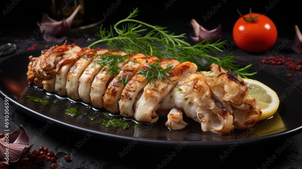 Grilled squid is a flavorful delicacy and delicacy, ideal for a holiday dinner. Grilled squid is a flavorful delicacy and delicacy, ideal for a holiday dinner.