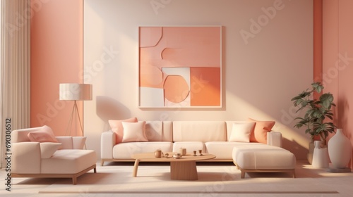 Minimalist interior design. 3d visualization in Pantone 2024 colors.