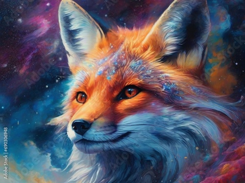 portrait of cosmic fire nine tail fox  dynamic posture  realistic texture detailing  unrealistic  natural vibrant lighting