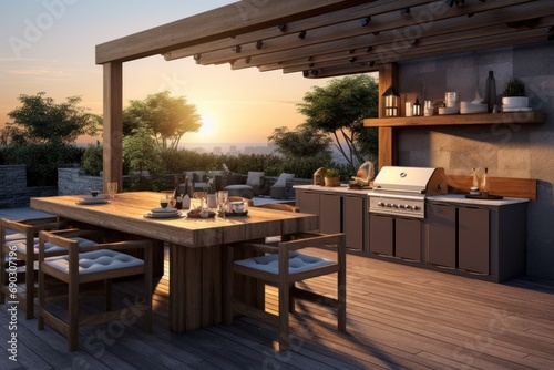 Sunset Ambiance in Outdoor Kitchen Space