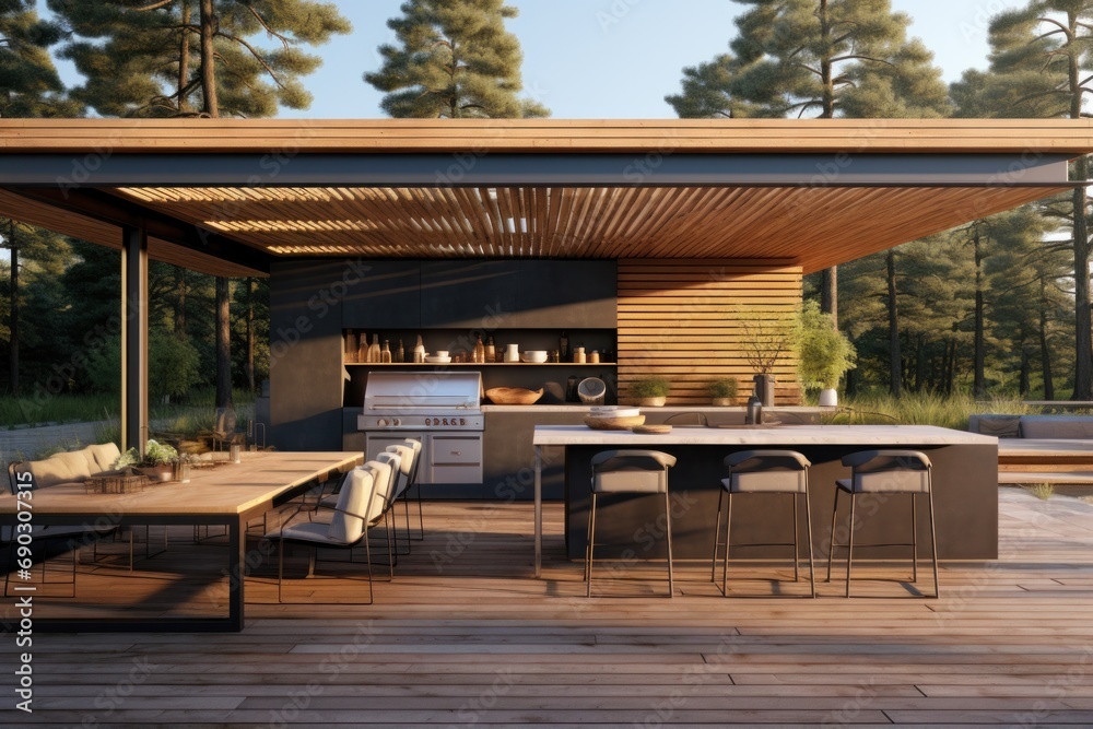 Fototapeta premium Modern Outdoor Kitchen in Natural Setting
