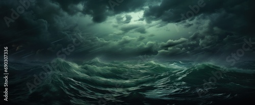 Dark Rough Sea with Rising Waves