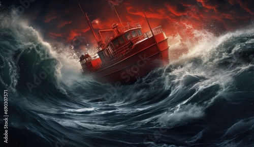 Vessel Battling Intense Stormy Seas
