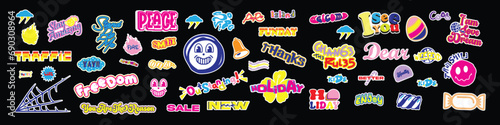 Set of weekly or daily planner and diary flat vector illustration. Cute sticker template decorated with trendy cartoon images and letters. Signs, symbols, objects for the scheduler or organizer