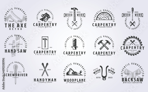 bundle of carpenter logo vector illustration design, set vintage logo design photo
