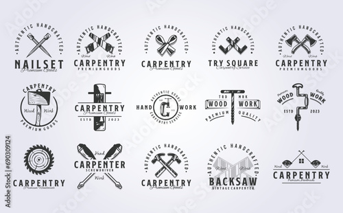 set of carpenter logo, woodwork bundle logo vector illustration design photo