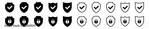 Shield check mark icon . Protection secure lock vector sign. Security and privacy symbol.