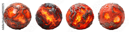 Set of hot lava planet or balls isolated on transparent background. Generative AI photo