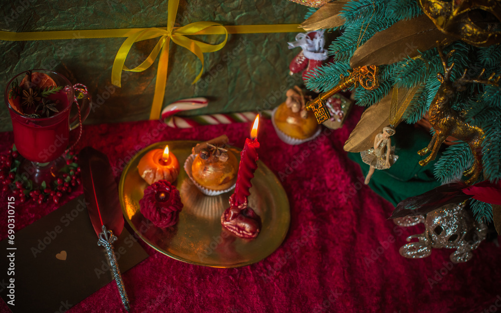 Fototapeta premium Vintage home interior. Christmas inspiration elements, decoration