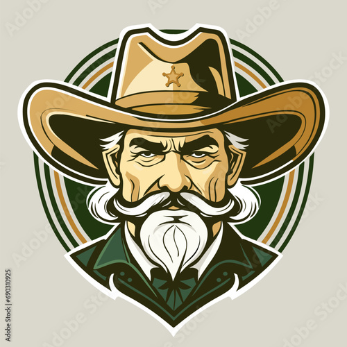 Cowboy in hat illustration. Cowboy. Sheriff. Mascot.Wild west cowboy,logo