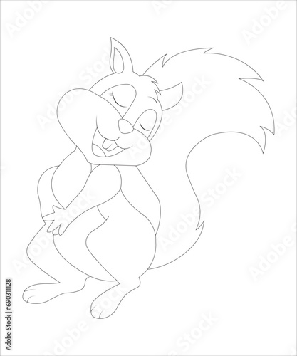 Forest animals - cute Fawn Deer  Hare  Squirrel and Hedgehog  simple thick lines kids or children cartoon coloring book pages. Clean drawing can be vectorized to illustration easily. Generative Ai art