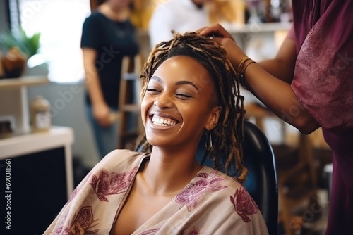 African American Woman With Dreadlocks In Beauty Salon