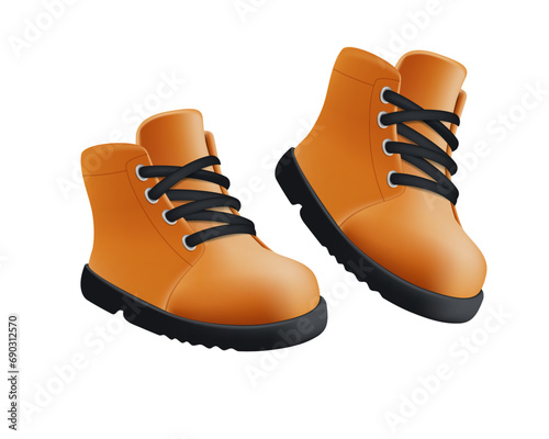 Winter Shoes 3D icon vector logo design. Hiking boots icon. Constructor work boot. Hiking boots mountain shoes. Vector illustration. 3d Vector Brown autumn boots