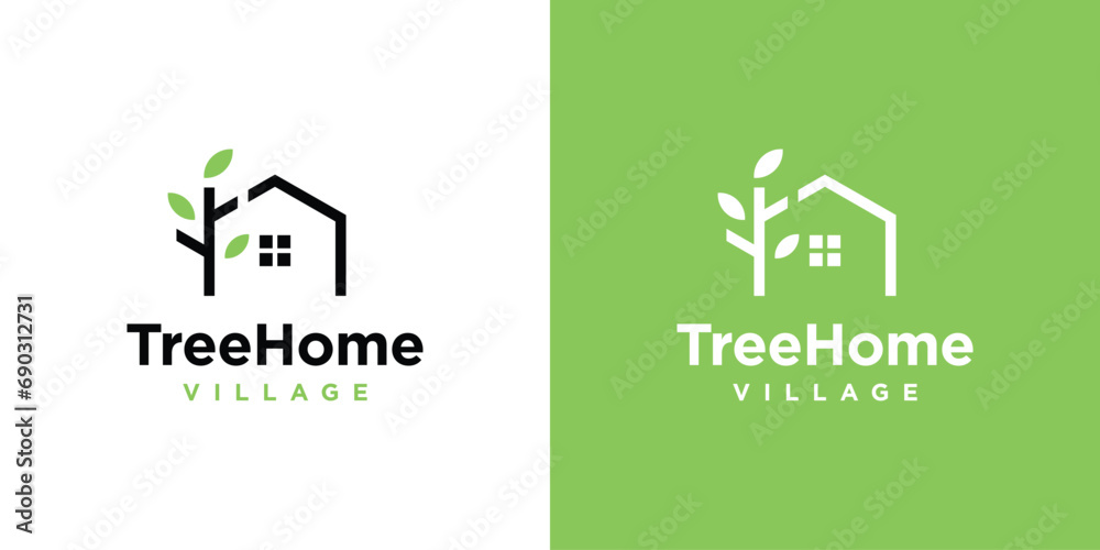 Tree Home Logo Design. Minimalist Modern with Nature Concept. Icon Symbol Vector Design Template. Tree Home Logo Design. Minimalist Modern with Nature Concept. Icon Symbol Vector Design Template.