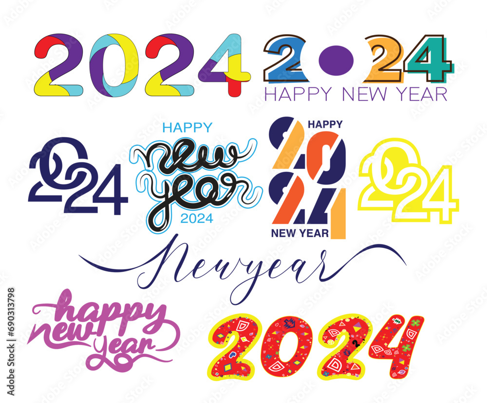 New Year background, 2024 Banner Design set with colorful elements and rectangle box New Year background, 2024 Banner Design set with colorful elements and rectangle box