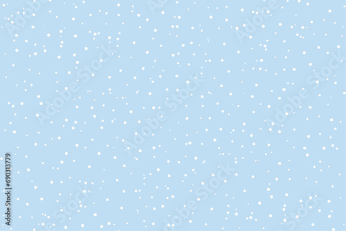 White snow falling on sky blue background seamless pattern. Flat style snowfall repeating texture for christmas greeting card or banner. 