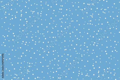 White snow falling on sky blue background seamless pattern. Flat style snowfall repeating texture for christmas greeting card or banner. 