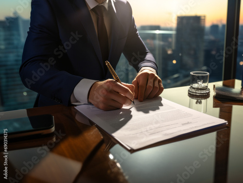 Man signing a contract in an office, Business, AI generated