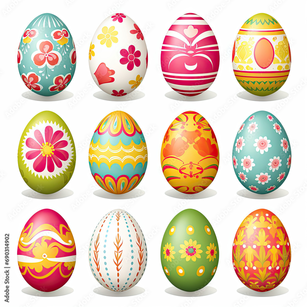 easter eggs set isolated on white background illustration