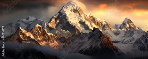 Beautiful landscape of amazing mountains with charming snowy peaks