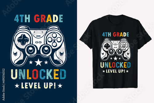 4th Grade Unlocked Back to School Next Level Game Controller Level Up t-shirt design vector graphic.