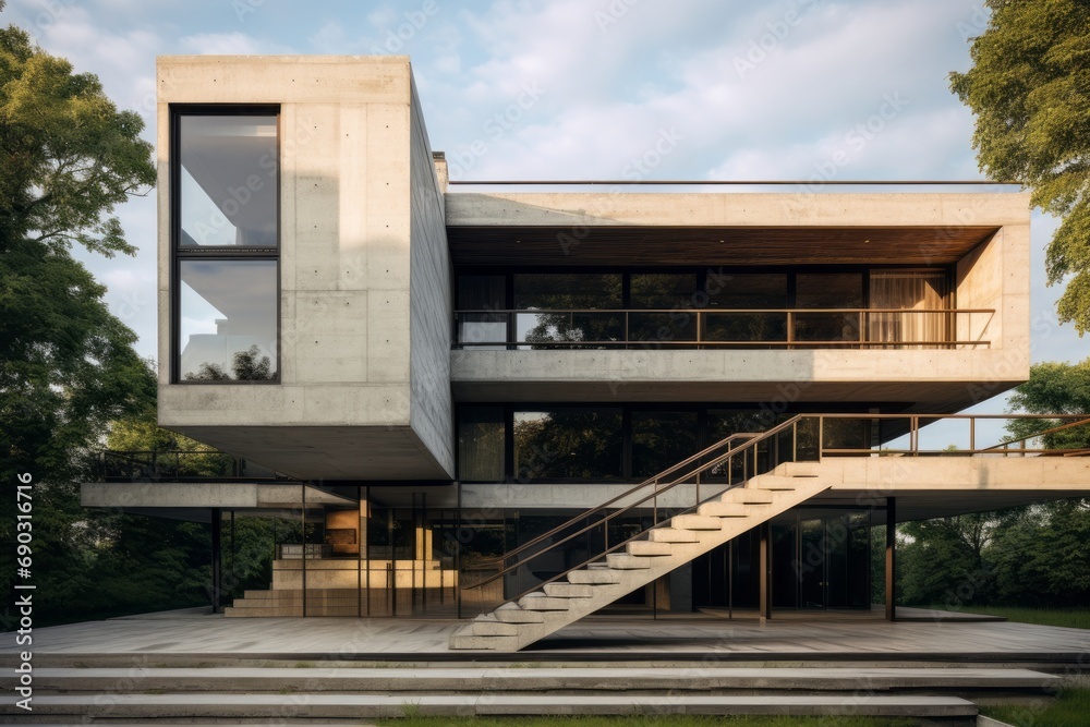 Fototapeta premium Synergizing Bauhaus with Eco-Brutalism: A Minimalist Fusion