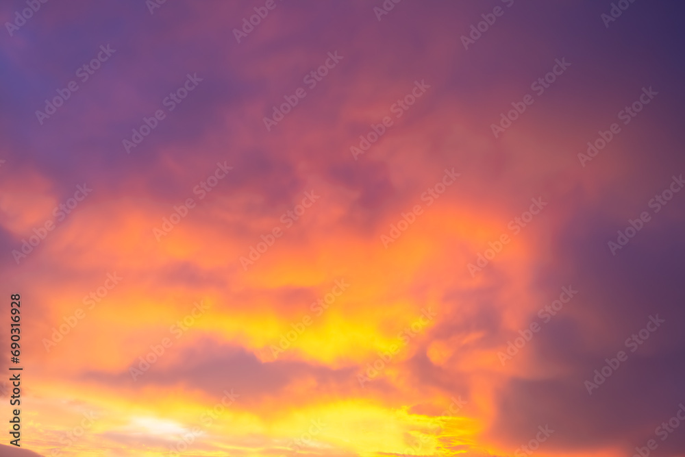 Beautiful sky with colorful clouds at sunset. Natural cloud background