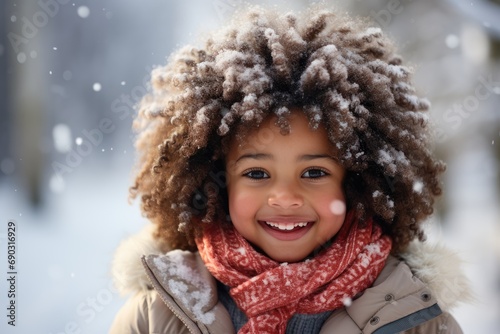 Snowflakes' Dance: Joyful Winter Play for a 4-Year-Old African American Girl in Cozy Attire