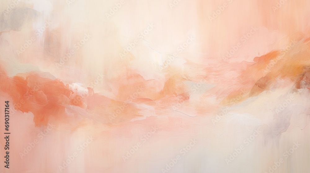 Lose yourself in the dreamy pastels of a soft peach and coral-colored abstract wall.