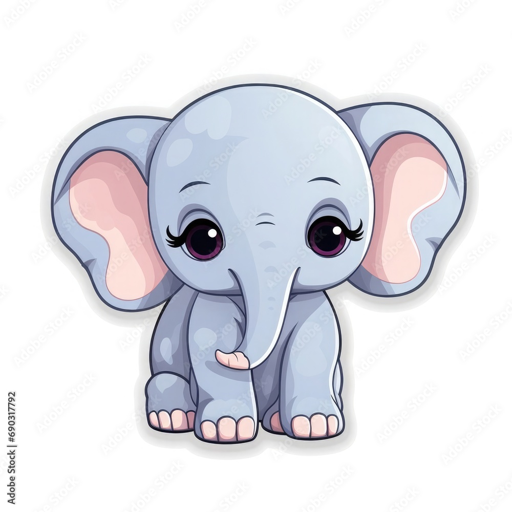 Sticker with die-cut in the form of a baby elephant with big ears, kawaii color background, pastel colors Sticker with die-cut in the form of a baby elephant with big ears, kawaii color background, pastel colors