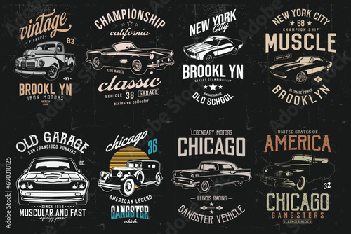 Vintage Classic Car T-shirt Designs bundle. American old cars t-shirt.