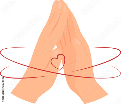 Two hands touching each other with palms. Love. Vector illustration. Transparent background