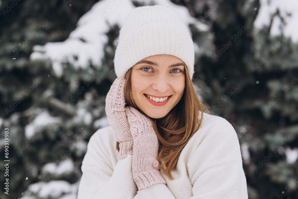 Portrait of a happy beautiful girl in a winter Portrait of a happy beautiful girl in a winter