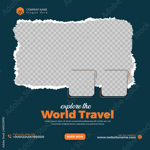 Explore world travel agency social media post or instagram web banner template