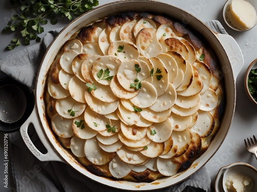 Capture the essence of Scalloped Potatoes in a mouthwatering food photography shot Generative AI