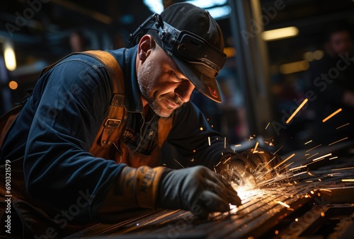 A worker in a factory processes metal