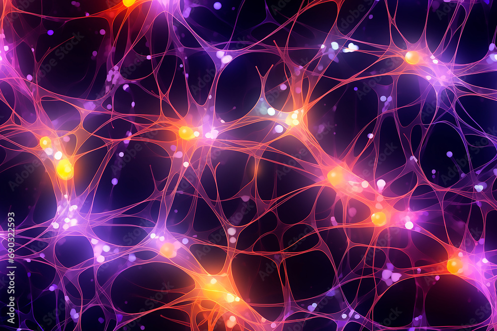 Neural pattern with small yellow lights, violet, orange colors Neural pattern with small yellow lights, violet, orange colors
