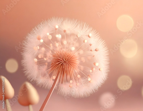 Color of the year 2024: Peach fuzz, delicate soft peach shade. For use in fashion, graphic and multimedia design. Hue that echoes innate desire for closeness and connection. Dandelion and copy space.