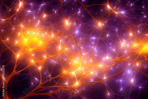 Neural pattern with small yellow lights, violet, orange colors